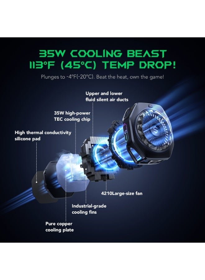 بلاك شارك مبرد الهاتف بلاك شارك FunCooler 5 Pro، طاقة TEC فائقة 35 واط، خفض درجة الحرارة بمقدار 45 درجة مئوية، تصميم ماسي، 18 ضوء RGB قابل للتخصيص، واجهة حامل للبث المباشر - أسود - Image 3